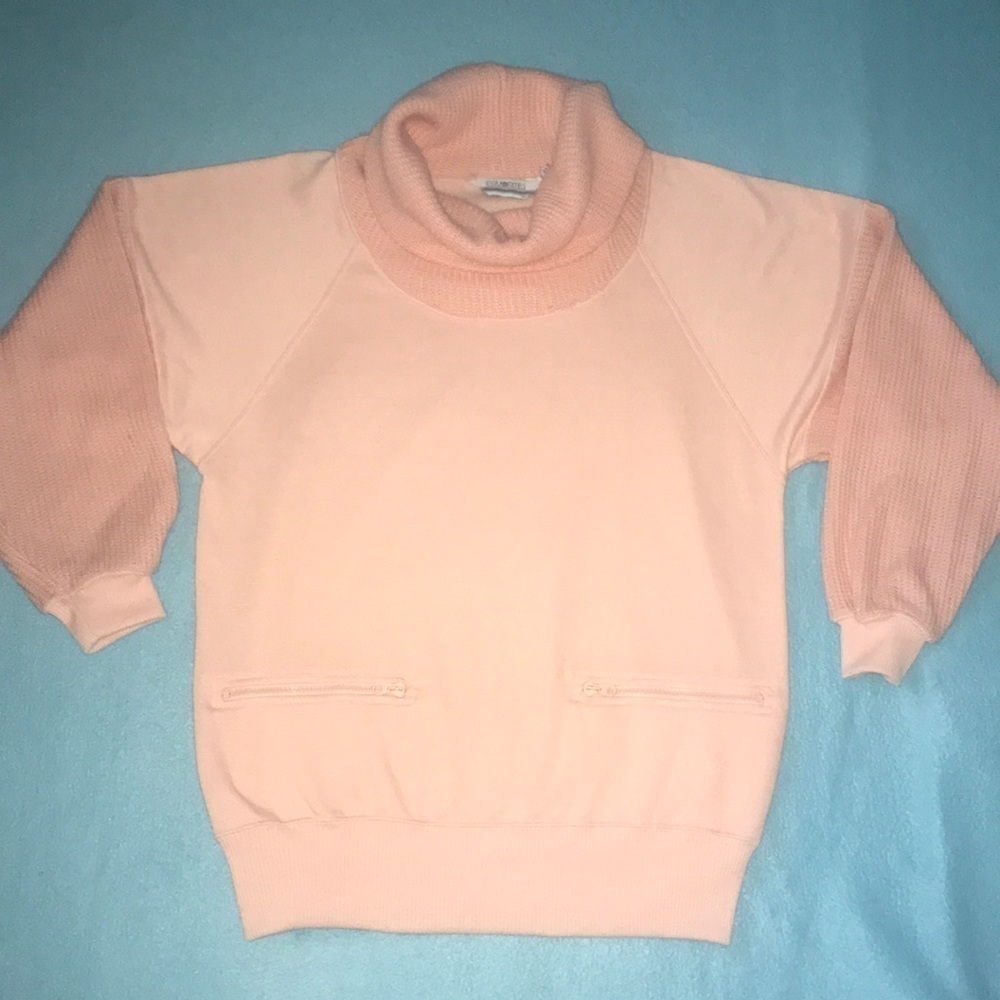 FAVORITES vintage cowl neck peach color long sleeve zipper front pockets size S